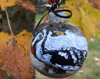 Glass Bulb Ornament - Downy Woodpecker - Christmas Ornament