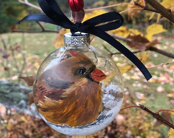 Glass Bulb Ornament - Female Cardinal - Christmas Ornament