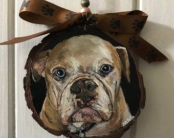 Hand Painted Pet Portrait  on Wood Slice - Mini Picture or Ornament