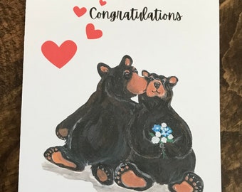 Congratulations Card - Black Bears -  WEDDING - Engagement - From Original Painting