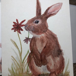 Spring Flowers Bunny 4 x 6 Greeting Card From Original Watercolour Painting image 5