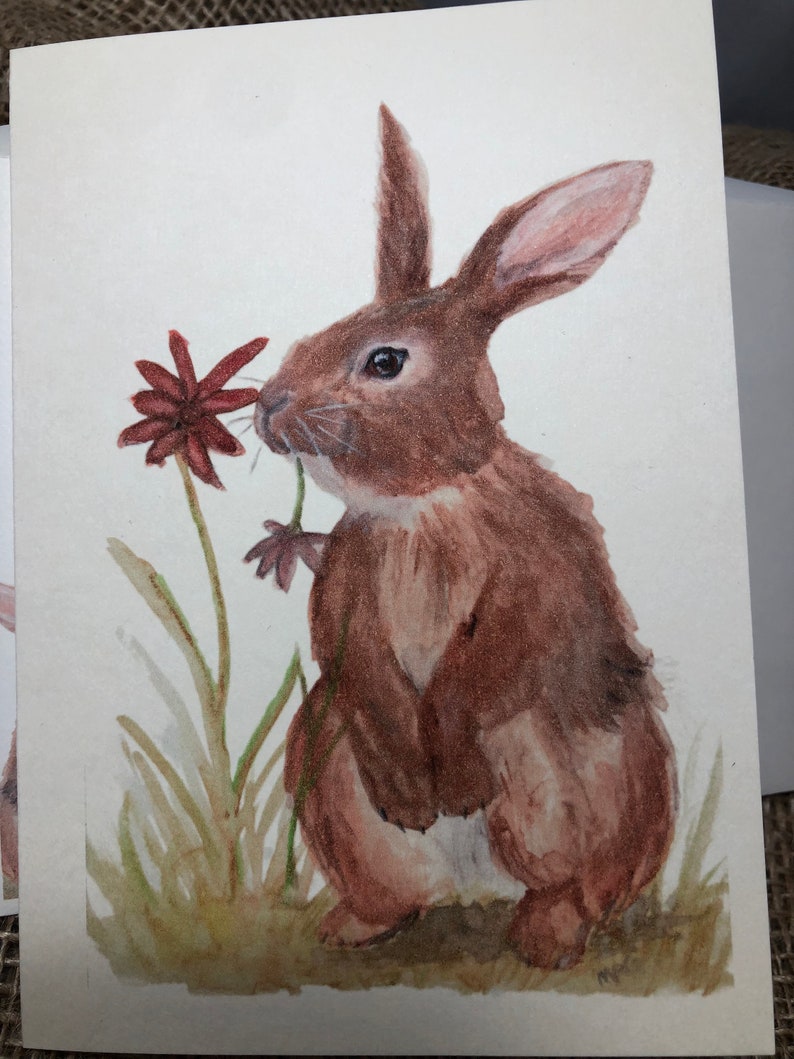 Spring Flowers Bunny 4 x 6 Greeting Card From Original Watercolour Painting image 5