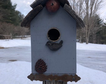 Blue Birdhouse for Blue Birds, Chickadees, Nuthatches and Other Smaller Birds - Mothers Day Present, Fathers Day Present