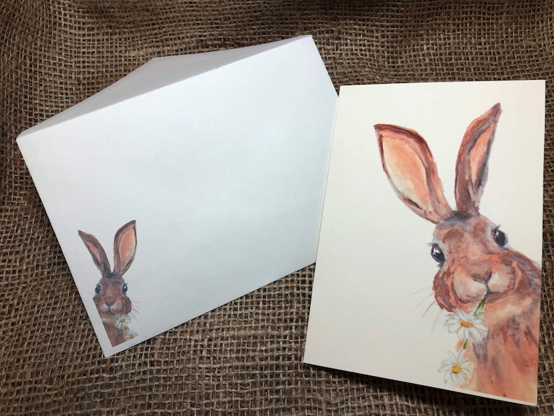 Inquisitive Bunny 4 x 6 Greeting Card From Original Watercolour Painting Easter Card image 1