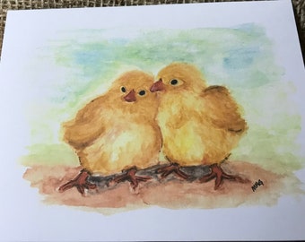 Cute Baby Chicks 4” x 6” Greeting Card - From Original Watercolour Painting - Easter Card, New Baby Card, Happy Spring Card, Everyday Card