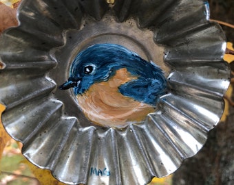 Vintage Tin Tart Christmas Ornament - Blue Bird