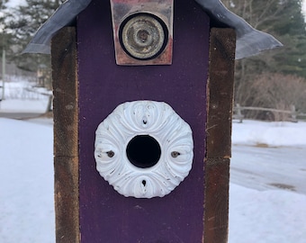 The Purple Birdhouse for Blue Birds, Chickadees, Nuthatches and Other Smaller Birds - Mothers Day Present, Fathers Day Present