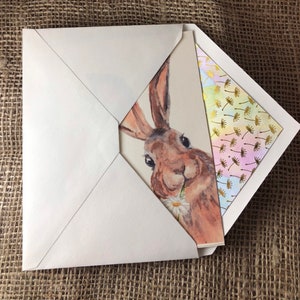 Lapin curieux - carte de voeux de 10 x 15 cm - de la peinture aquarelle originale