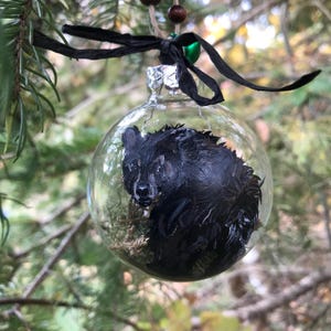 Glass Bulb Ornament - Black Bear Cub Walking Away and Looking Back - Christmas Ornament - READY TO SHIP