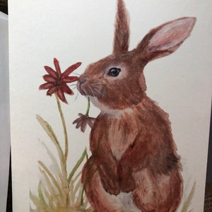 Spring Flowers Bunny 4 x 6 Greeting Card From Original Watercolour Painting image 3