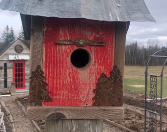 Little Red Birdhouse made for Blue Birds, Chickadees, Nuthatches and Other Smaller Birds - Mothers Day Present, Fathers Day Present