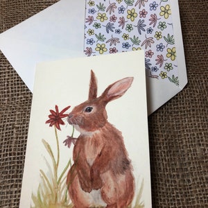 Spring Flowers Bunny 4 x 6 Greeting Card From Original Watercolour Painting image 2