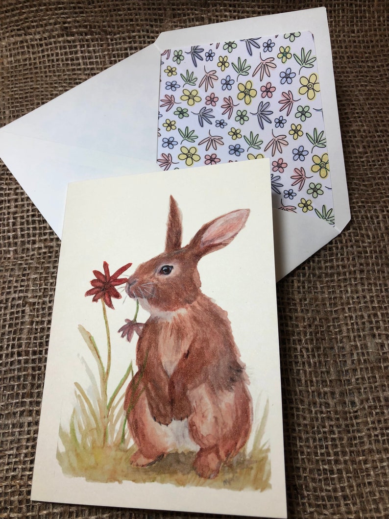 Spring Flowers Bunny 4 x 6 Greeting Card From Original Watercolour Painting image 2