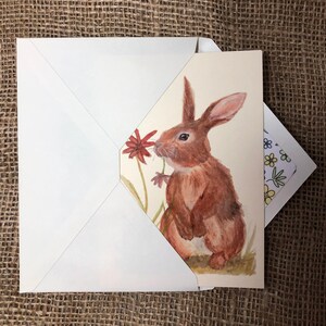 Spring Flowers Bunny 4 x 6 Greeting Card From Original Watercolour Painting image 4