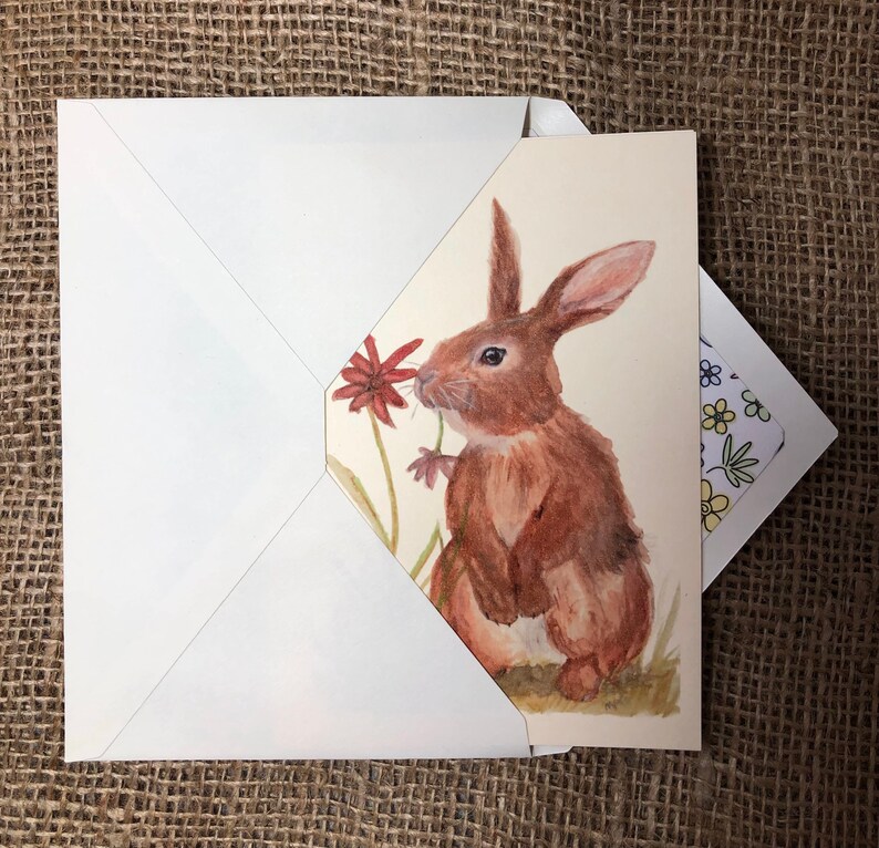 Spring Flowers Bunny 4 x 6 Greeting Card From Original Watercolour Painting image 4