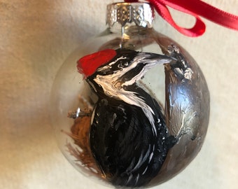 Glass Bulb Ornament - Pileated Woodpecker - Christmas Ornament - READY TO SHIP