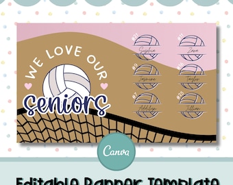 Girls Volleyball Senior Night Template | Sports, High School, Brown Paper Banner, Editable Canva Template
