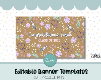 Floral Medical Banner | Nurse or Doctor Graduation Party, Canva Template