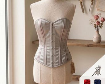Silver Grey Satin Overbust Corset – Handcrafted Bridal Bustier, Fairycore Top