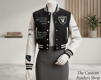 Las Vegas Raiders Cropped Letterman Jacket – Wool Leather Patchwork Outerwear