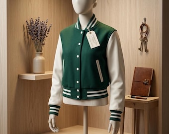 Custom Embroidered Cropped Varsity Jacket, Wool Blend Letterman Bomber