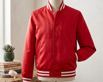 Custom Red Satin Varsity Jacket – Personalized Embroidery or DTF Print Bomber