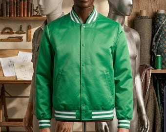 Custom Emerald Green Satin Varsity Jacket – Personalized Embroidery or DTF Logo