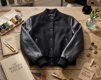 Black Cropped Varsity Jacket – Wool Blend, Leather Sleeves, Custom Embroidery (Team Jackets) | Letter Patches