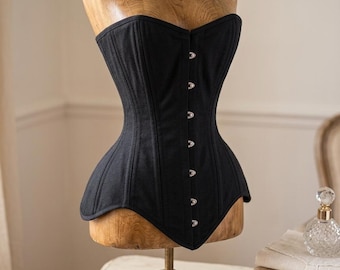 Navy Blue Overbust Corset, Victorian Steampunk Bodice, Gothic Waist Trainer, Renaissance Costume