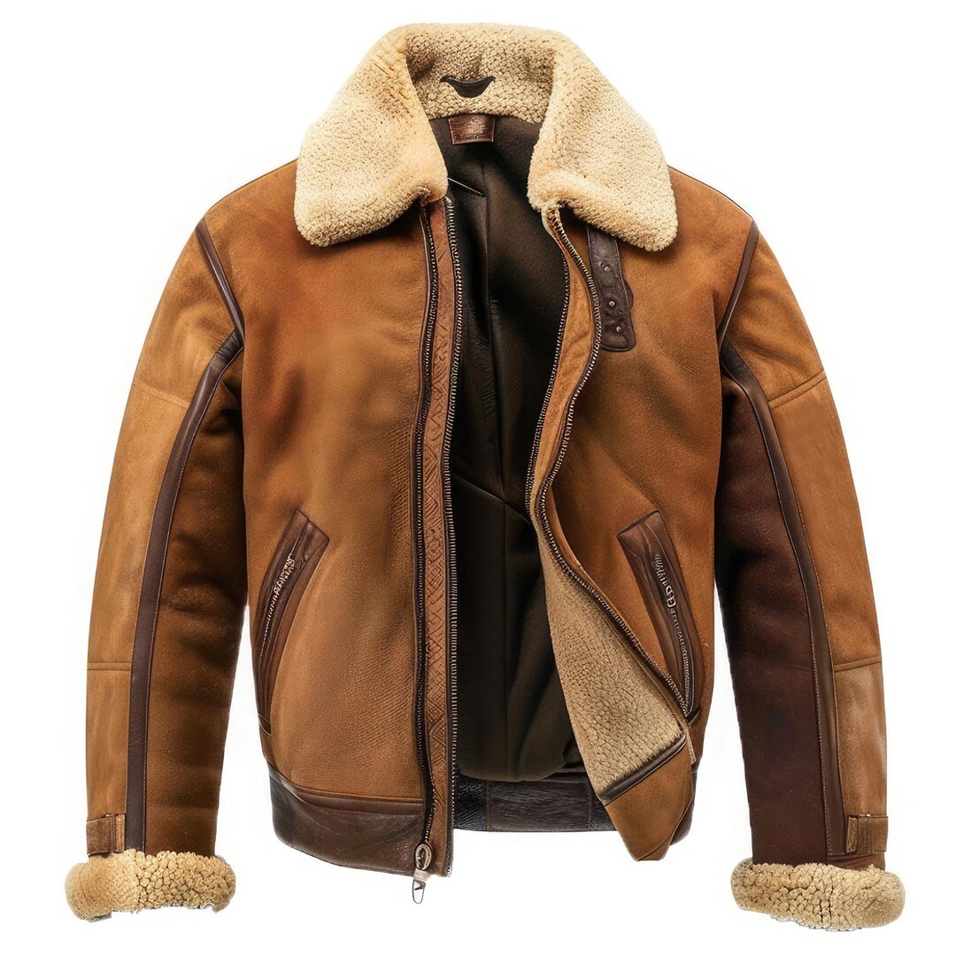 Men’s Genuine Shearling Aviator Leather Jacket – Vintage B3 Bomber ...
