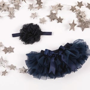 Baby Girl Ruffle Bottom Tutu Bloomer Headband Set in Navy- Newborn Photo Set - Cake Smash - Diaper Cover - Baby Gift - First Birthday