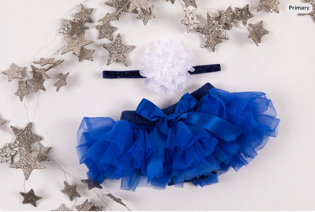 Baby Girl Ruffle Bottom Tutu Bloomer Headband Set in Royal Blue - Newborn Photo Set - Cake Smash - Diaper Cover - Baby Gift - First Birthday