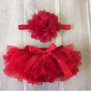 Zestaw tutu z falbanką dla dziewczynki w kolorze czerwonym - zestaw do zdjęć noworodkowych - Cake Smash - osłona na pieluchy - prezent dla dziecka - pierwsze urodziny