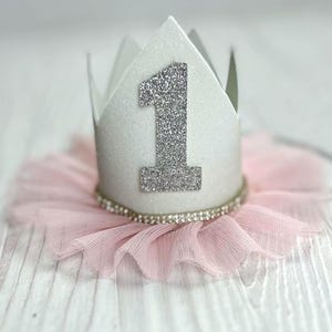 White and Pink Glitter birthday crown, Baby’s birthday crown, cake smash crown, 1st Birthday crown, cake smash, photo prop, Girls Birthday