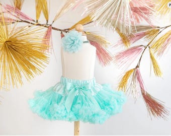 Pettirock mit Silber Glitzer und Aqua Blumen Haarband - Blumenmädchen - Erster Geburtstag Outfit - Neugeborene Fotos - Säugling Tutu