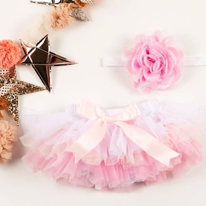 Baby Girl Ruffle Bottom Tutu Bloomer & Headband Set in Pink Ombre - Newborn Photo Set - Cake Smash - Diaper Cover - Baby Gift - 1st Birthday
