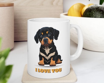 Taza de cerámica, taza de café con texto en inglés "Te amo", regalo para amantes de los animales, regalo para mamá y papá, artículos para beber para té con dueños de mascotas, cachorro, corazón canino