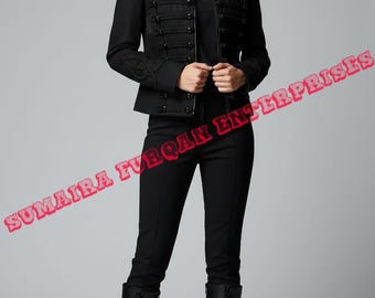 Black Napoleonic Hussar Military Style Jacket – Vintage Braided Parade Tunic for Men and Women