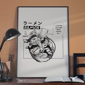 Japanese Ninja Ramen Bowl Digital Print, Manga Art Poster for Otaku Gift