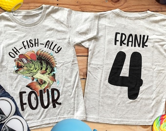 O-Fish-Ally Eight Personalized Fishing Birthday Shirt ANY AGE, Bday T-Shirt for Boys, Gone Fishing Party Theme, Outdoor Lake Boat Theme