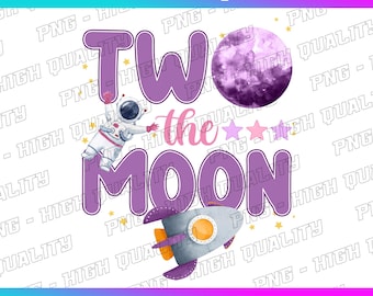 Two the Moon Space Clipart: Rainbow Planets, Sublimation Design (PNG Digital Download)
