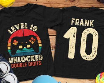 Level 10 Unlocked. 10Th Birthday Shirt. 10Th Birthday Gift. Awesome Since 2015. Funny Video Game Gamer T-Shirt For Teenager Boys And Girls