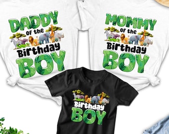 Safari Birthday Family Matching Shirts, Wild One Jungle Animals Birthday Boy Tee, Custom Safari Birthday Shirt with Name & Age, Tee for Kids