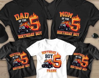 Custom Monster Truck Family Matching Birthday Party Shirt, Birthday Boy Monster Truck Shirt, Monster Truck Party Gift For Kids