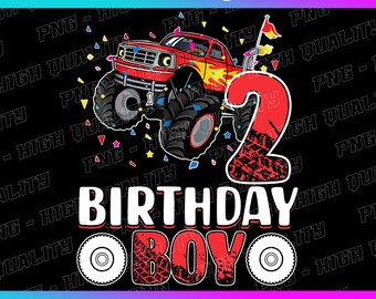 Monster Truck Birthday PNG: 2nd Birthday, Born 2023 (Digital Download