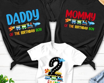 Family transportation birthday shirts, transportation 2nd birthday party, Things that Go Birthday Mom Shirt, plane, truck, car , any age
