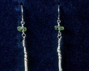 Echte Coyote Zahn Ohrringe, Edelstein und Sterling Silber, Gothic Schmuck