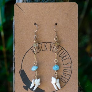 Raccoon Teeth Gemstone Gold Dangle  Oddities and Curiosities Witchy Cottagecore Nature Earrings