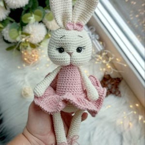 Ballerina Bunny | Cotton Hand Knitted Crochet Cute Plushie Toy | Soft Stuffed Animal | Baby Shower Gift | Baby Toy | Christening Birthday