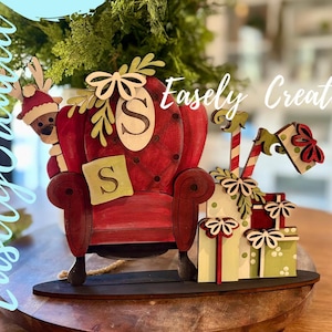 Santa&#39;s Chair© Elf and Reindeer Garland Shelf Sitter SVG Laser Ready Glowforge Instant Digital Download - Christmas in Heaven